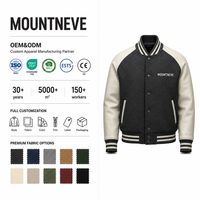 Blouson universitaire personnalisé pour homme en laine anthracite avec manches en cuir crème, boutons-pression, style Letterman, manteau de baseball universitaire, coupe bomber