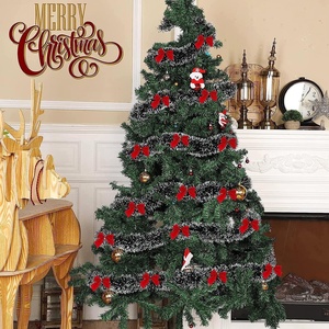 Pohon Natal Buatan, Garland Tinsel Hijau Pinus, Bahan PET, Pita Metalik, Hijau Tua, Pinggiran Putih, Ornamen Pesta Perayaan - Product Image 5