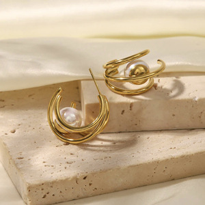 Orecchini geometrici effetto perla da donna, eleganti e semplici, gioielli alla moda per tutti i giorni - Product Image 4