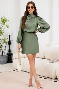 Abito da Sera Lungo <span class=keywords><strong>in</strong></span> <span class=keywords><strong>Raso</strong></span> per Donna, <span class=keywords><strong>Vestito</strong></span> Casual Maxi con Collo Alto, Elegante Abito da Cerimonia per Invitati al Matrimonio - Product Image 5