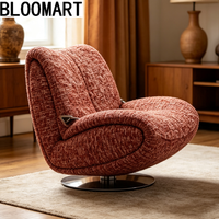 Fauteuil pivotant moderne en cuir véritable et tissu de lin, canapé individuel avec coussin lombaire en duvet, base rotative en acier inoxydable