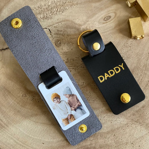 In-stock dye-sublimation <b>blank</b> photo box keychain PU leather photo key pendant Father's Day gift key <b>ring</b> - Product Image 2