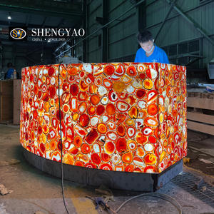 Encimera de barra de ágata de cuarzo de cristal rojo de <span class=keywords><strong>Calcedonia</strong></span> retroiluminada natural moderna personalizada - Product Image 6
