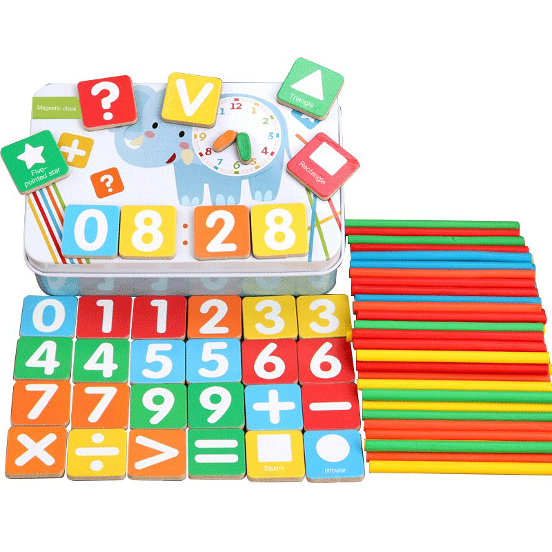 Игрушки Монтессори для детей Математика Детские Игрушки для раннего развития подсчет деревянная жестяная коробка познавательные Детские цифры подарок на день рождения