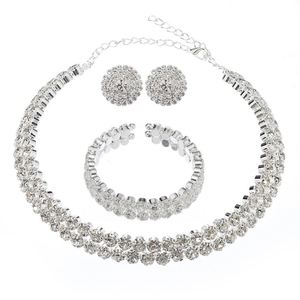 <b>Bridal</b> Rhinestones <b>Jewelry</b> <b>Set</b> Multi Rows Rhinestones Choker Necklace Earrings <b>Set</b> for Wedding - Product Image 6