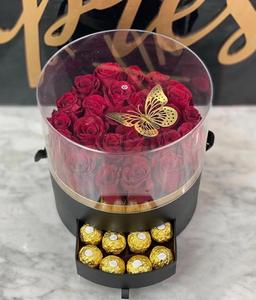 Luxury Portable Acrylic Flower Gift Box Round Flower Box Rose Floral Drawer <b>Window</b> Box - Product Image 3