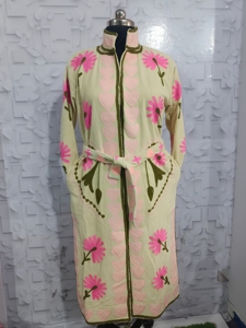 Abrigo Largo de Algodón Acolchado con Bordado Floral, Ecológico, con Cinturón, para Mujer, Chaqueta de Invierno con Cuello en V y Manga Larga - Product Image 3
