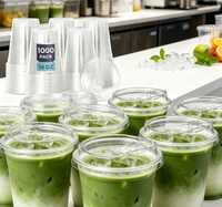 Gobelets en plastique transparents jetables écologiques sans BPA de 16 oz avec couvercles plats, gobelets pour boissons froides en PET, lot en vrac pour fêtes, bubble tea, café glacé