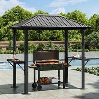 Gazebo barbecue en aluminium à toit rigide anti-typhon personnalisé, toit motorisé réglable avec bande lumineuse LED et étagères latérales de rangement