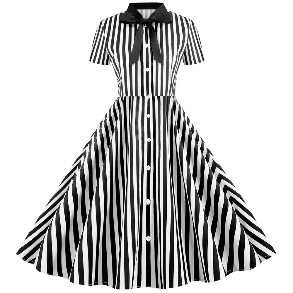 Amazon popular Vintage Black / White stripe print skirt wedding dresses for women