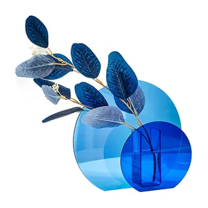 مزهرية زهور مستديرة الشكل من الأكريليك الأزرق للاستخدام في المنزل والمكتب والزفاف