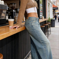Nouvelle collection Printemps 2026 : Jean bootcut vintage brodé pour femme, style européen et américain, extensible, délavé, taille mi-haute, coupe classique