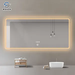 Specchio montato a parete rettangolo Hotel bagno antiappannamento bordo smerigliato Design LED Smart Mirror