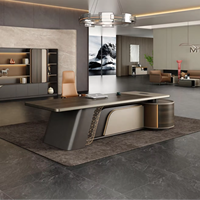 Table de direction moderne de luxe CEO Boss E1 gris foncé avec boîte métallique multifonctionnelle Bureaux pour espace de travail