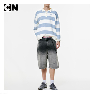 Usine de fabrication de pulls certifiée BSCI, logo personnalisé, pull en coton blanc et bleu à rayures, manches longues, tricoté, polo de rugby, pull d'hiver pour homme - Product Image 4