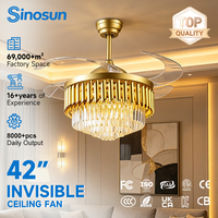 Ventilateur de plafond LED en cristal de luxe avec télécommande, moteur DC silencieux et réversible, 42 pouces, pour maison et hôtel, nouvelle arrivée OEM/ODM