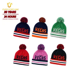 OEM Factory Custom Logo Pom Winter Hats Jacquard Knit Beanie Striped Plain Toque Bonnet Ski Sprts Beanies Unisex Thick Wholesale