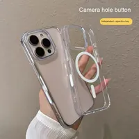 Étui de téléphone portable magnétique transparent anti-jaunissement en acrylique + TPU pour iPhone 16 Pro Max Plus