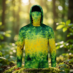 Men's <b>Long</b> <b>Sleeve</b> Hooded Breathable Waterproof Quick Dry Fishing Shirt Sublimation Print Green Yellow Pattern UPF50 Anti-UV - Product Image 3