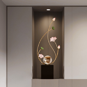 Nouvel Ornement de Table en Métal Style Chinois Lotus avec Boule de Cristal pour Entrée et Décoration de Salon - Product Image 3