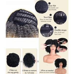 Perruques courtes afro bouclées de haute qualité de 12 pouces avec frange, perruque afro sans colle, <span class=keywords><strong>cheveux</strong></span> ombrés Kinky Bomb <span class=keywords><strong>pour</strong></span> femmes noires - Product Image 4