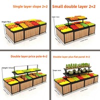 Rak Display Buah dan Sayur Segar Berkualitas Tinggi dengan Keranjang Plastik Rak Supermarket Kayu dan Logam