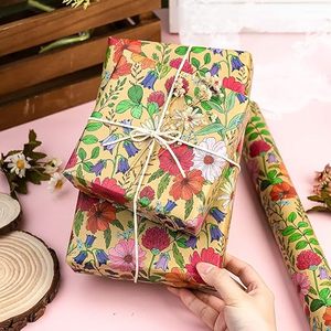 Papel de regalo kraft con diseño de flores coloridas en acuarela, 5 metros, para el Día de la Madre y San Valentín. - Product Image 3