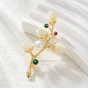 MUYU Lily Of The Valley Brooch Gold Pearl Flower Pin Women's Fashion Gift Jewelry - Product Image 4