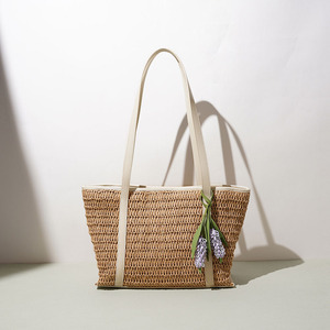 Borsa Tote di Lusso in Paglia Intrecciata con Finiture in Vera Pelle, Borsa da Spiaggia Estiva da Donna, Borsa a Spalla Grande Capacità, Borsa a Mano per Vacanze Francesi - Product Image 1