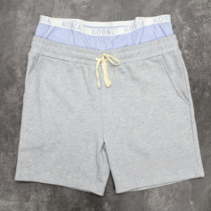 Shorts décontractés gris pour hommes avec cordon de serrage, imprimé personnalisé, respirants, style streetwear, avec logo frontal, en coton tricoté - Product Image 5