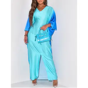 2024 Nieuwe Sexy Gradiënt Lange Jurk Met Diepe V-Hals Slanke Midi-Jurk Maxi-Jurken Voor Vrouwen Vestido De Festa Mode Kleding