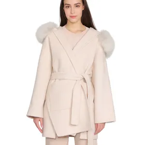 Manteau en laine véritable pour femmes, vêtements d'hiver, plus populaires, vente en gros usine, manteau surdimensionné avec col en fourrure,
