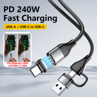 Cable de Carga Rápida Magnético 3 en 1 USB-C PD de 240W con Cubierta de Nailon Trenzado para iPhone 17/16/15, Cámara, Auto y Computadora