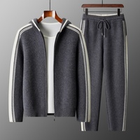 Ensemble de vêtements en cachemire et laine pour homme, avec logo personnalisé OEM, pour l'automne et l'hiver, cardigan décontracté en tricot et pantalon de survêtement, ensemble de deux pièces en tricot à capuche