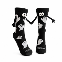 Chaussettes de couple pour adultes à motif fantôme d'Halloween avec yeux en peluche 3D, logo personnalisé, écologiques et respirantes