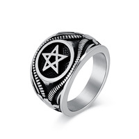 Maßgefertigter Retro-Hexagramm-Stern Gravierter Ring, Vintage Edelstahl Herren Punk Biker Band, Gotischer Totem-Schmuck Geschenk