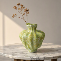 Vase de table en céramique Art déco moderne chinois, étanche, écologique, en porcelaine rustique de haute qualité avec glaçure verte mate