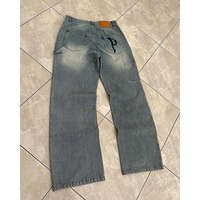 Jeans baggy cargo délavés à l'acide Pantalons larges unisexes Pantalons de charpentier en denim à double genou avec strass Pantalons pour hommes