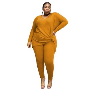 Best Selling Casual Plus Size Solid Color <b>Knitted</b> Two Piece Pants <b>Set</b> Women Fashion - Product Image 1