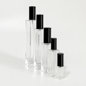 Frascos de vidrio untuk parfum kaca bening persegi unik parfum botol atomiser 100 ml 50 ml 30 ml 10 ml