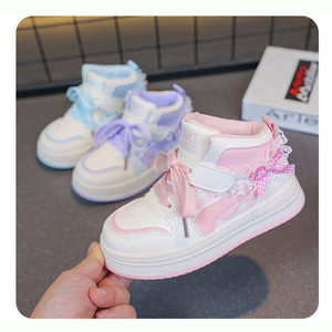 Zapatillas Deportivas Casuales <span class=keywords><strong>de</strong></span> Moda para Niños, Zapatillas <span class=keywords><strong>de</strong></span> Lona <span class=keywords><strong>de</strong></span> Caña Alta para Niños <span class=keywords><strong>de</strong></span> Primaria, Niñas Pequeñas, Antideslizantes, con Cierre <span class=keywords><strong>de</strong></span> Velcro - Product Image 4