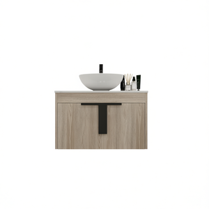 Mobile Bagno Moderno da 30 Pollici in Rovere Bianco con Lavabo in Ceramica e Ante con Chiusura Ammortizzata - Product Image 1