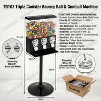 Prix d'usine TR103 Distributeur de bonbons à trois compartiments pour capsules de 1 pouce, jouets et balles rebondissantes, avec support métallique