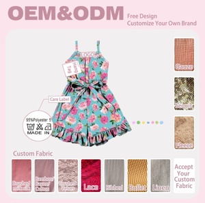 Robe personnalisée Robe d'été sans manches à imprimé floral pour filles Robes décontractées avec ourlet à volants et <span class=keywords><strong>ceinture</strong></span> Vêtements pour filles de 0 à 6 <span class=keywords><strong>ans</strong></span> - Product Image 3