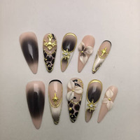 Faux ongles en acrylique de haute qualité 3D, 10 pièces en gros, forme amande, imprimé léopard, style français de luxe, 100% faits à la main, fournisseur de faux ongles