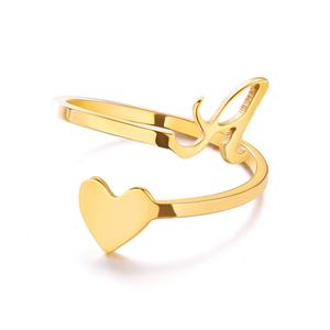 Stainless Steel Adjustable <strong>Initial</strong> Alphabet Signent <strong>Ring</strong> for Men Women Silver Gold <strong>Initial</strong> Letter <strong>Rings</strong> <strong>with</strong> Love Heart Design - Product Image 1