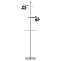 Lampe sur pied moderne E27*2 avec cadre en fer et abat-jour en bois pour l'éclairage du salon et de la chambre