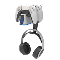 Station de charge pour manettes PS5 DualSense et Edge, station de charge rapide 2-en-1 avec crochet pour casque, lumière RVB 7 couleurs