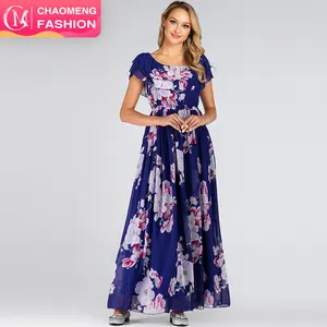 30531 # Sexy Vrouwen Off-De-Schouder Jurk Mouwloos Bloemenprint Vrouwen Gown Maxi Zomer Strand Jurken