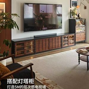 Mueble para TV de madera maciza con diseño de tablero de ajedrez, estilo retro francés, mueble de almacenamiento para sala de estar, mueble de suelo multifuncional - Product Image 1